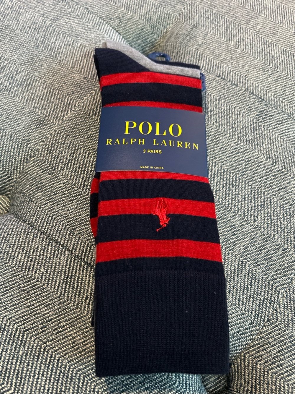 New Polo Ralph Lauren Men's 3-Pair Socks  Navy/Gray/Red- Shoe Size- 6-12.5